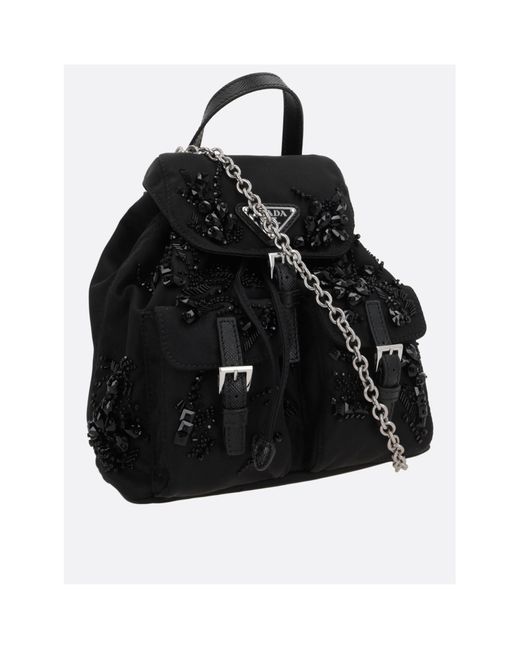 Prada Black Enamel Triangle-Logo Backpack