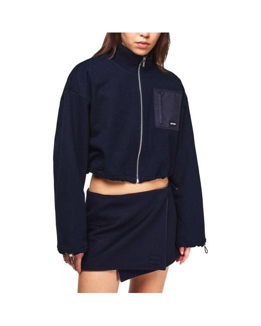 Miu Miu Blue Cropped Zip-Up Fleece Jacket