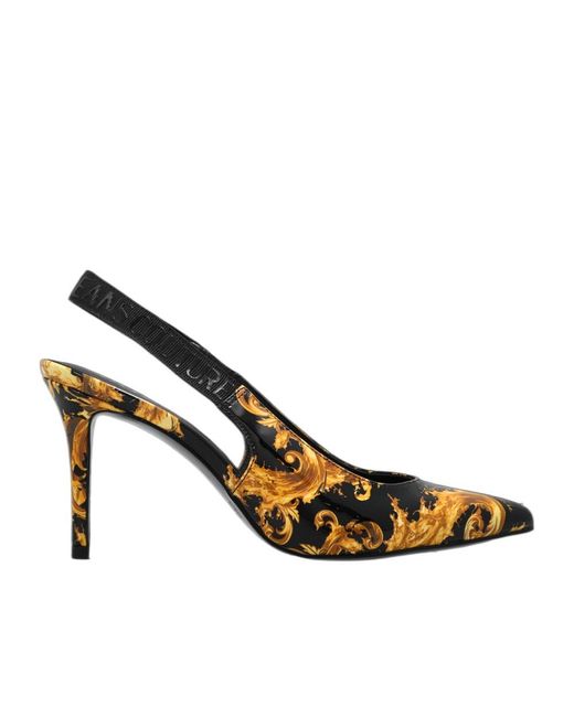 Versace Jeans Metallic Couture Barocco Printed Slingback Pumps