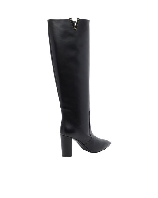Via Roma 15 Black V Logo Knee-High Boots