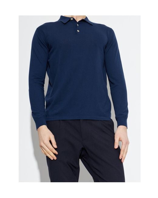 Eleventy Blue Buttoned Long Sleeve Polo Shirt for men