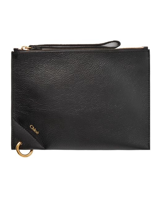 Chloé Black Embellished Textured-Leather Pouch