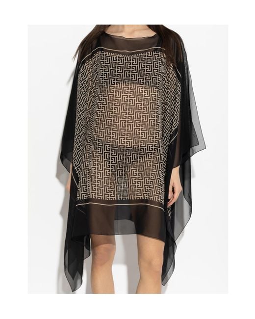 Balmain Black Monogram Sheer Poncho Beachwear