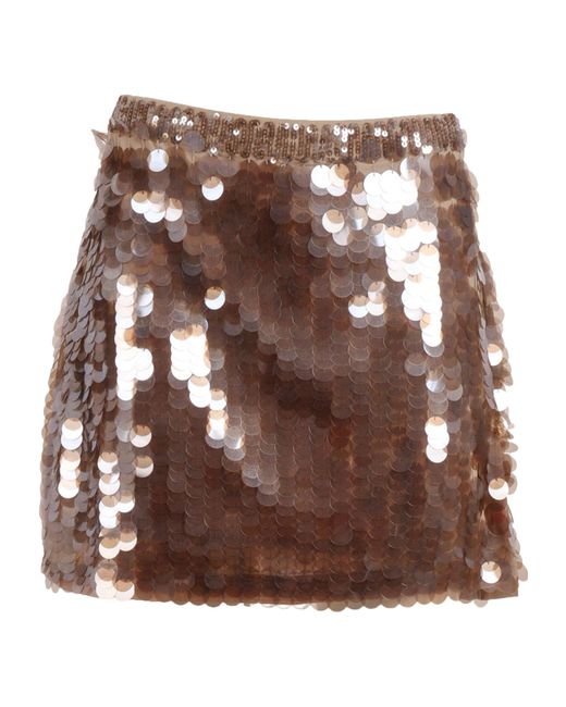 P.A.R.O.S.H. Brown Pleated Mini Skirt With Sequins