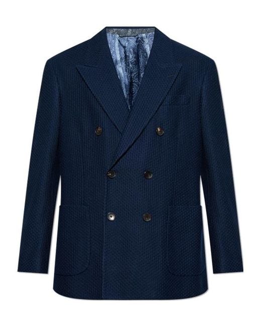 Etro Blue Double-Breasted Blazer for men