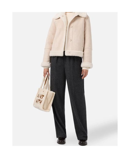 Mc2 Saint Barth Natural Lorayne Faux-Shearling-Collar Jacket