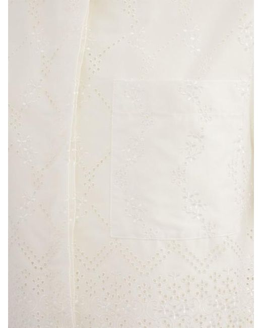 MSGM White Cropped Eyelet Lace Shirt