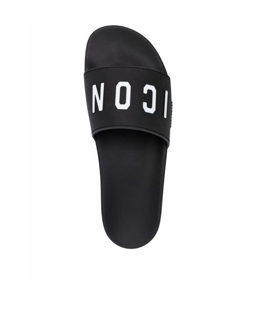 DSquared² Black 3D Logo Lettering Slip-On Slides for men