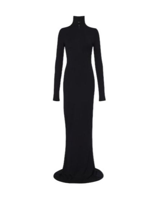 Mugler Black Turtleneck Wool-Blend Jersey Maxi Dress