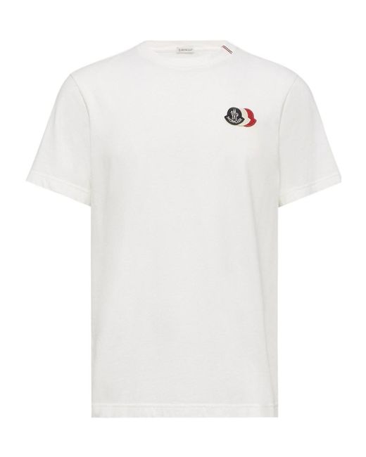 Moncler White Logo Patch Crewneck T-Shirt for men