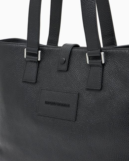 Emporio Armani Black Leather Tote Bag for men