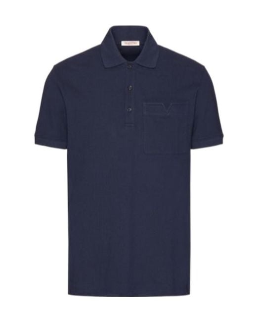 Valentino Blue Button Detailed Short-Sleeved Polo Shirt for men