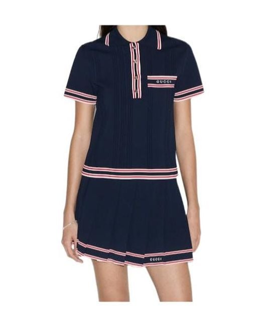 Gucci Blue Striped Trim Polo Top