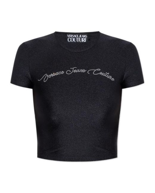 Versace Jeans Black Couture Logo Embellished Cropped Top