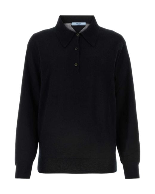 Prada Blue Long Sleeved Knitted Polo Shirt