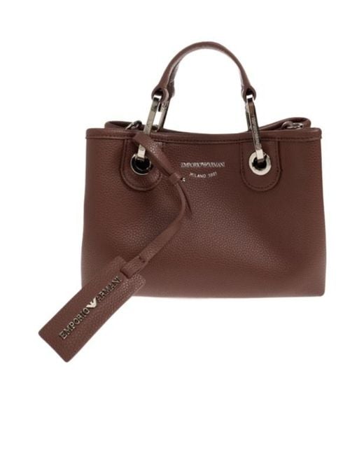 Emporio Armani Brown Logo-Printed Pebbled-Effect Tote Bag