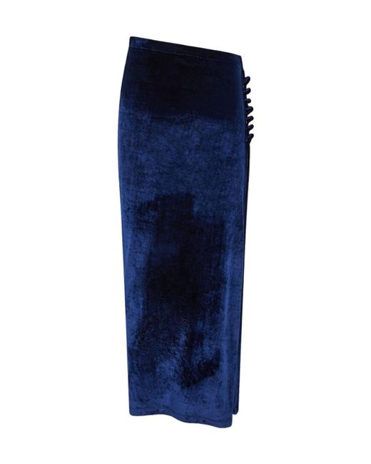 Rabanne Blue Ruched Velvet Midi Skirt