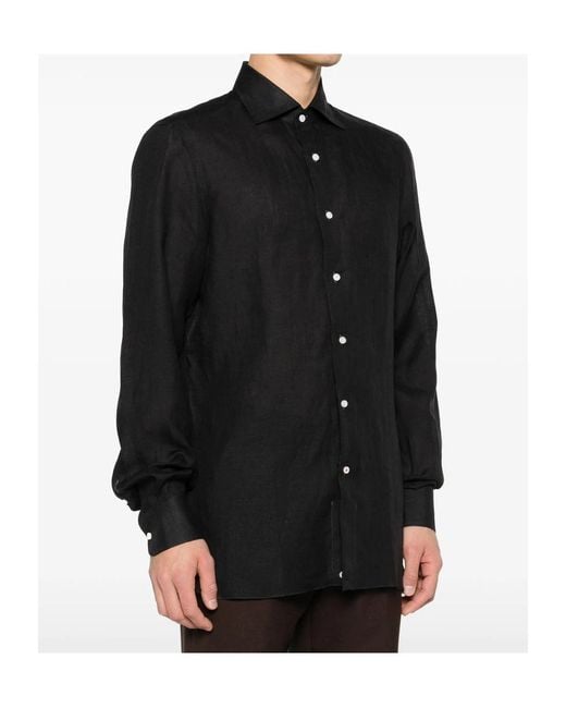 Isaia Black Long-Sleeved Shirt for men