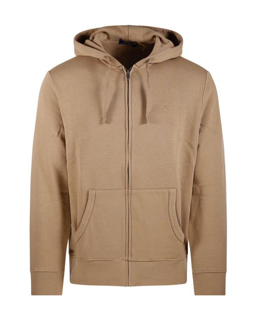 Ralph Lauren Brown Polo Logo Embroidered Zip-Up Drawstring Hoodie for men