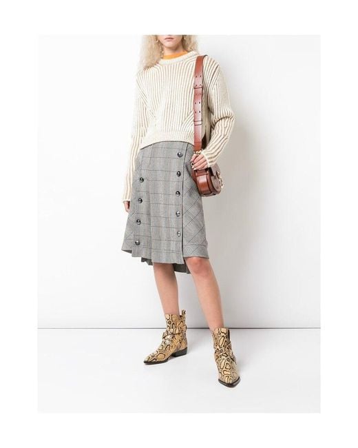 Chloé Gray Checked Pleated Skirt