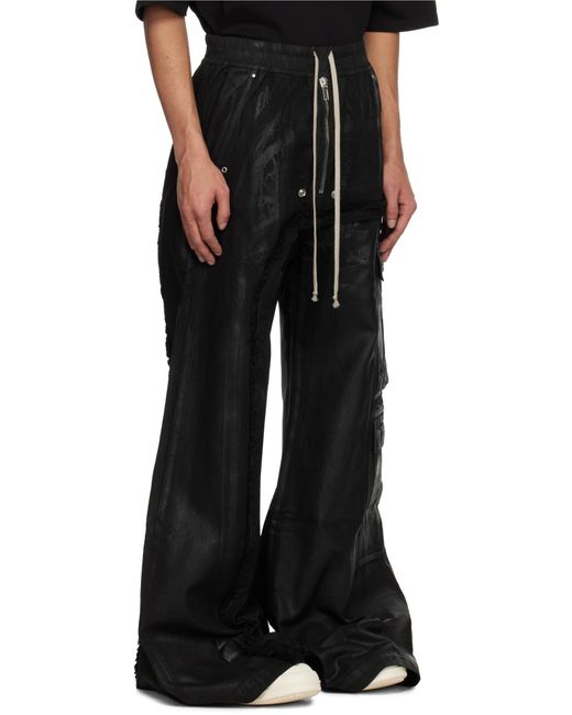 Rick Owens Black Hollywood Imbalanced Double Cargo Jumbo Belas Denim Cargo Pants for men