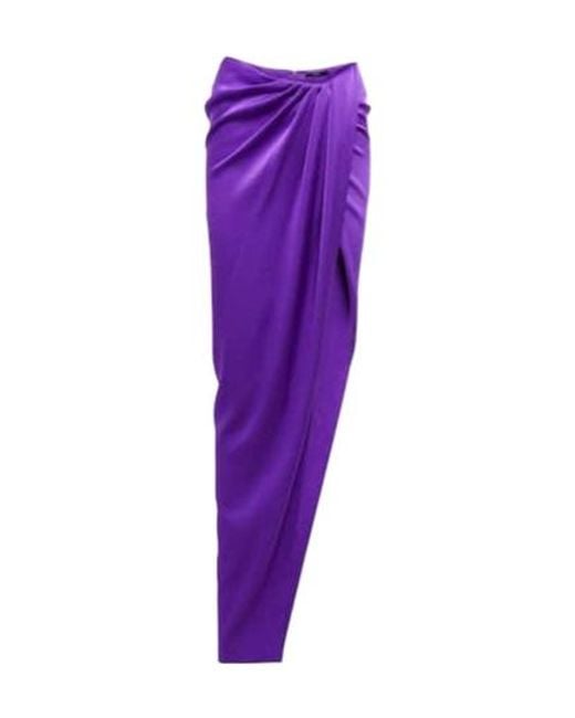 Alex Perry Purple Ridley Draped Satin Maxi Skirt