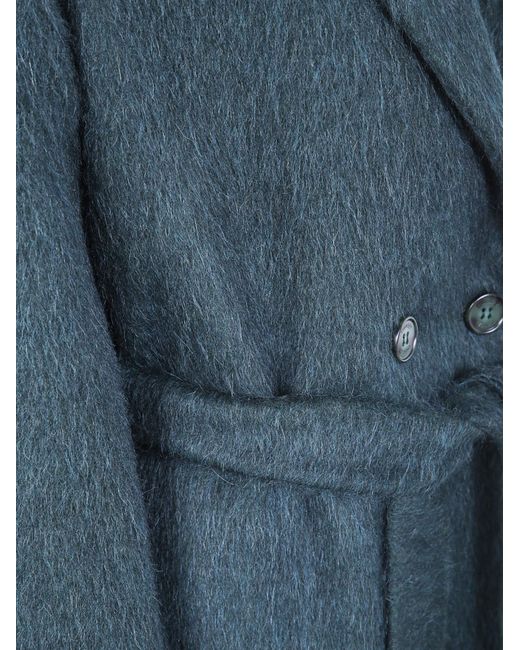 Twinset Blue Self-Tie Belted Double-Breasted Coat