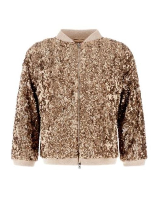 Herno Brown Sequined Zip-Up Bomber Jacket