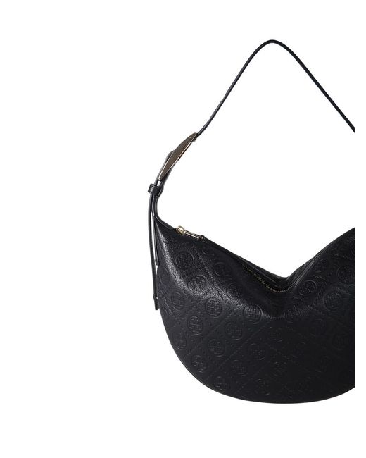 Tory Burch Black T Monogram Pebble Small Balloon Bag