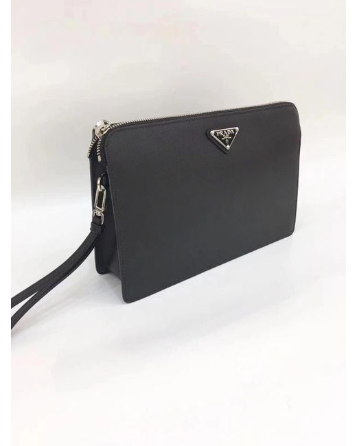 Prada Black Saffiano Logo Plaque Clutch Bag for men