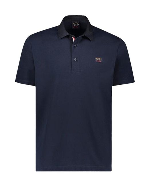 Paul & Shark Blue Logo-Patch Short-Sleeve Polo Shirt for men