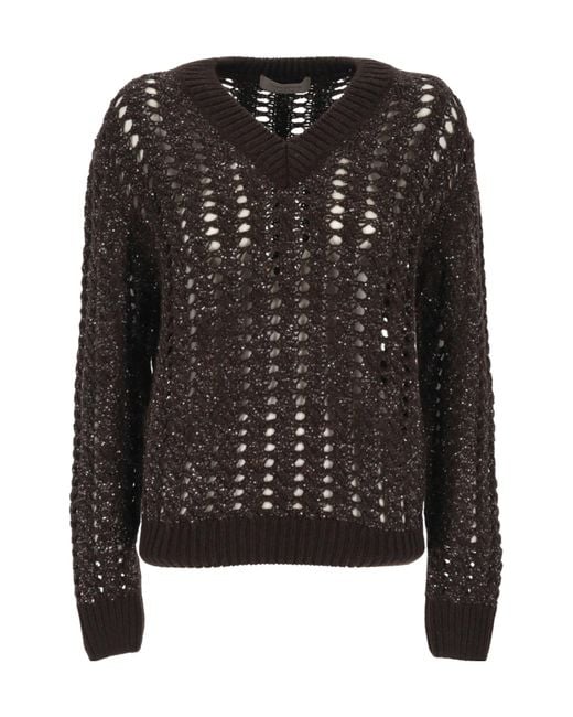D.exterior Black Open Knit V-Neck Knitted Sweater