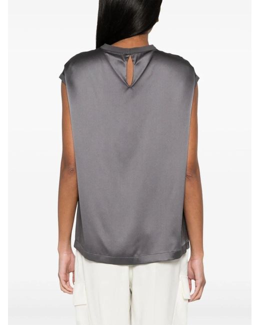 Brunello Cucinelli Gray Monili-Detail Blouse