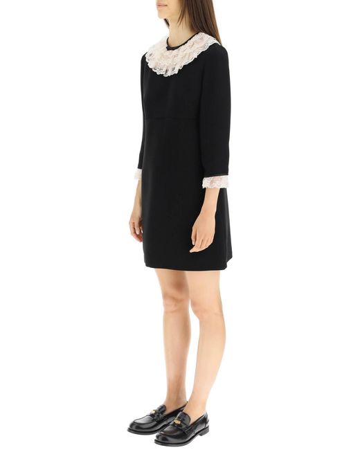 Miu Miu Black Lace Trimming Long Sleeved Mini Dress