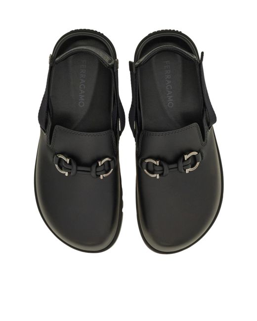 Ferragamo Black Gancini Buckle Mule for men