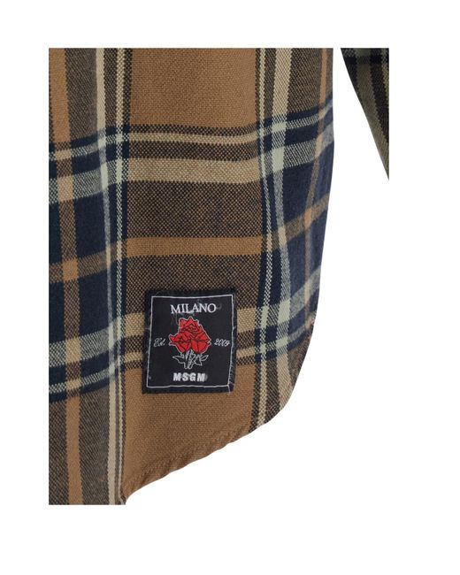 MSGM Gray Long Sleeved Checked Shirt for men
