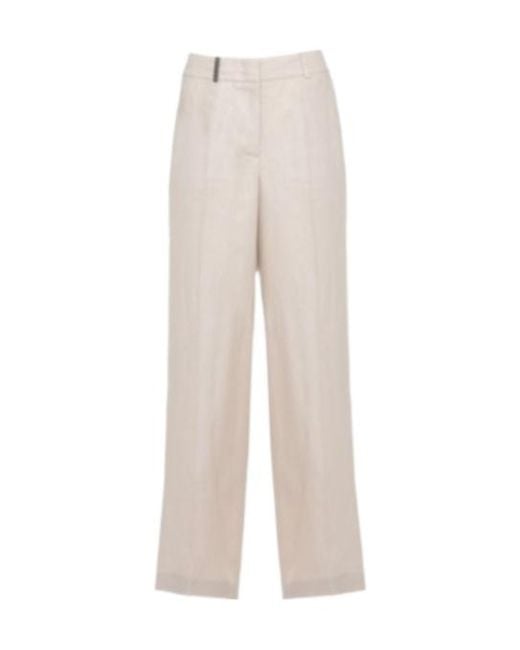 Peserico White Wide-Leg Linen Pants