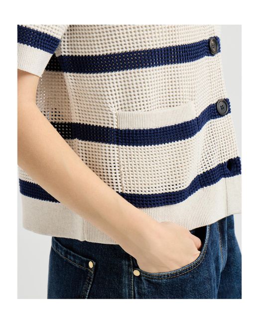 Brunello Cucinelli White Net Striped Cardigan