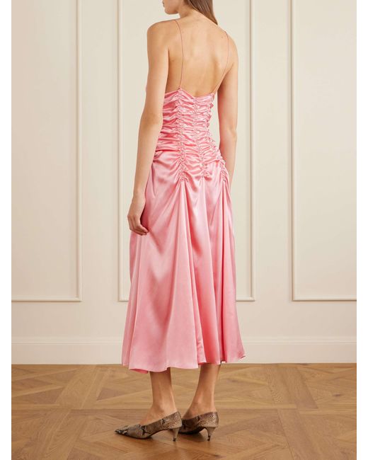 Khaite Pink Ruched Silk Midi Dress