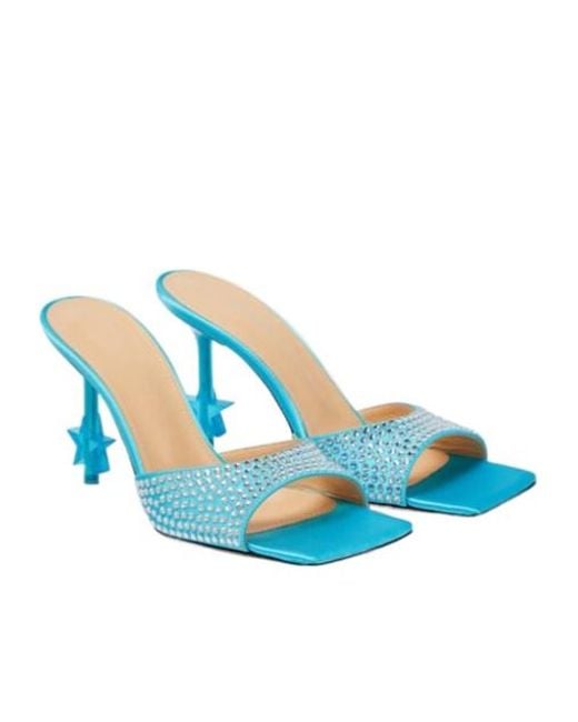 Mach & Mach Blue Star Crystal-Embellished Satin Sandals