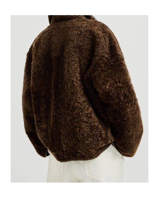 Brunello Cucinelli Brown Fuzzy-Shearling Reversible Outerwear Jacket With Monili