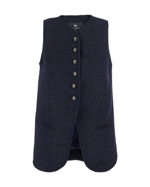 Etro Blue Sleeveless A-Line Jacket