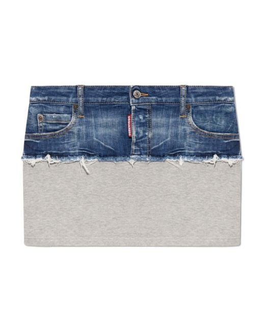 DSquared² Blue Hybrid Panelled Mini Skirt