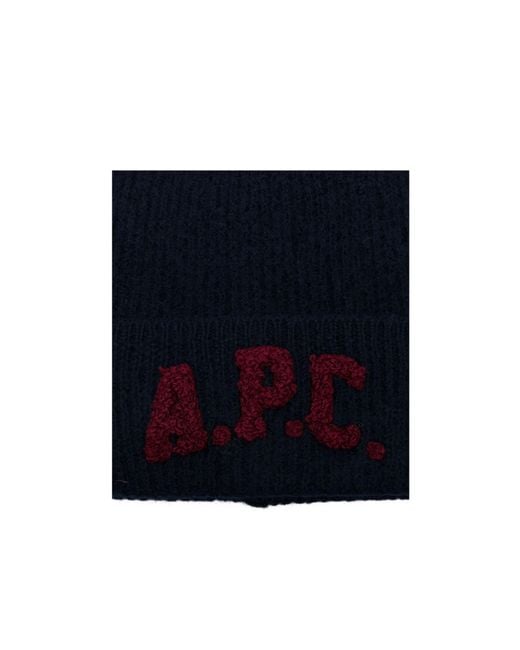 A.P.C. Blue Embroidered-Logo Beanie for men
