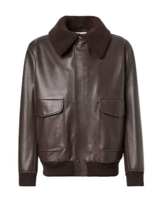 Gabriela Hearst Brown Shearling-Trimmed Leather Bomber Jacket for men