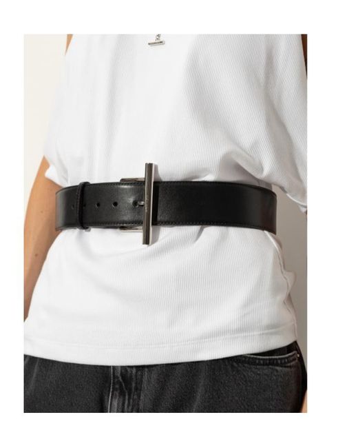 McQueen Black T-Bar Buckled Logo Engraved Belt