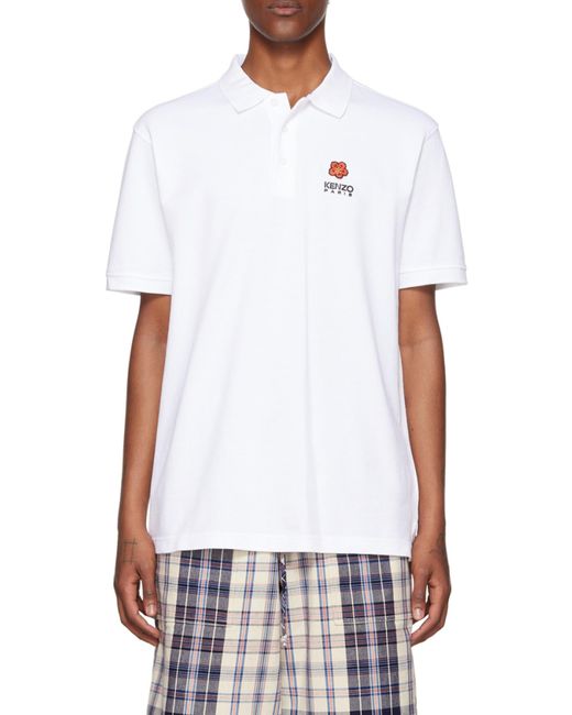 KENZO White Logo Embroidered Short-Sleeved Polo Shirt for men