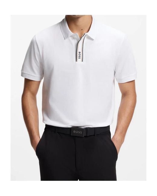 Boss White Stripe-Detail Polo Shirt for men