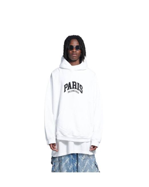 Balenciaga White Logo Embroidered Oversized Hoodie for men