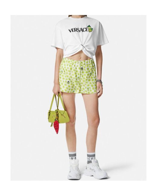 Versace White Strawberry-Motif Safety-Pin Detailed T-Shirt